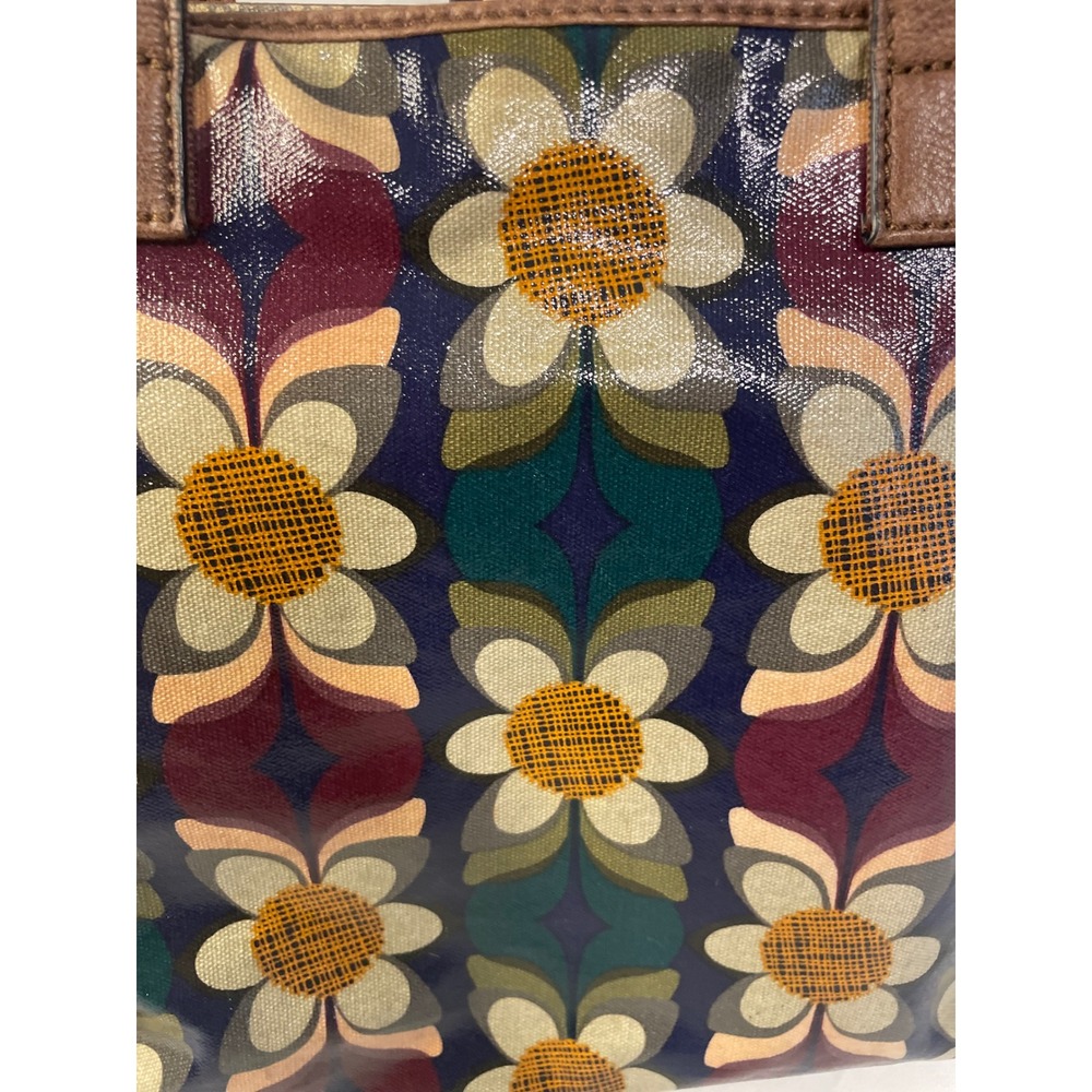 Fossil Key-Per Retro Floral Coated Canvas Tote Brown Leather Trim Multi-Color - Picture 4 of 14